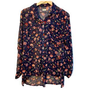 Hollister Floral Shirt Women’s Navy Blue Pink M.